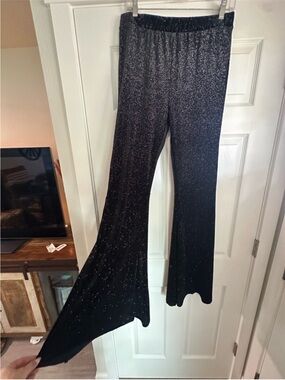 Women's Black Sparkle Wide-Leg Pants